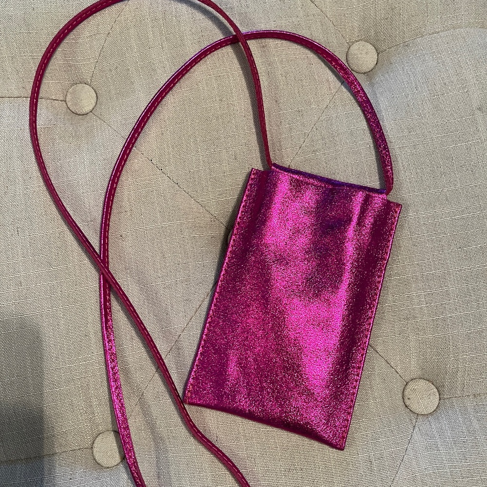 Simons crossbody disco bag in electric pink genuine leather, like new.